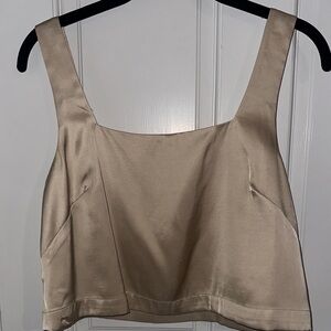 Satin Crop Tank Top - Beige